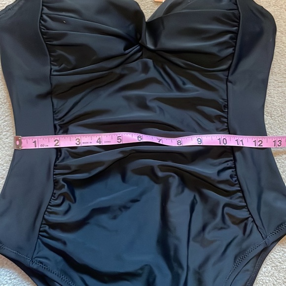 Lunabelle Ruched Front Ballet Back One-Piece Swimsuit, Black, sz L - Picture 12 of 13
